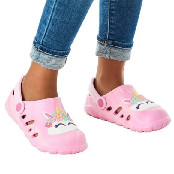 NEW Toddler Girls UNICORN CLOG SHOES Water Friendly Size 12 Pink Back Strap - Picture 3 of 6